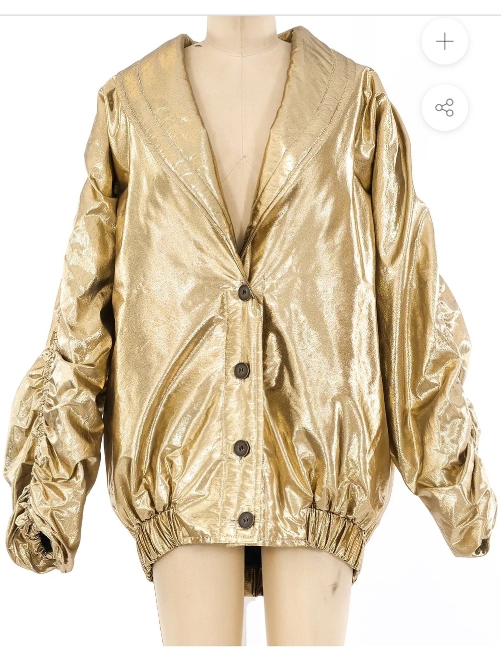 Patra Gold Metallic Button-Front Bomber Jacket